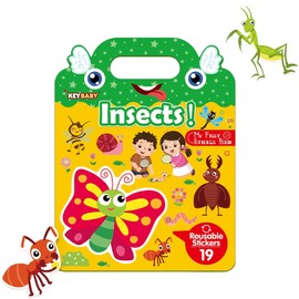 TAKTIK Rubber Stickers for Children – I'm learning to know insects, play background for sticking and 19 stickers, reusable and waterproof sticker set for kids