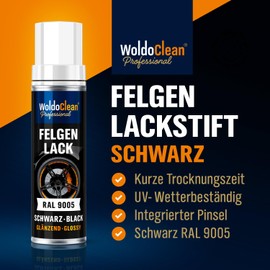WoldoClean Rims Paint Pen Black for Removing Scratches – 12 ml Quick-Drying & Shiny 1K Acrylic Paint