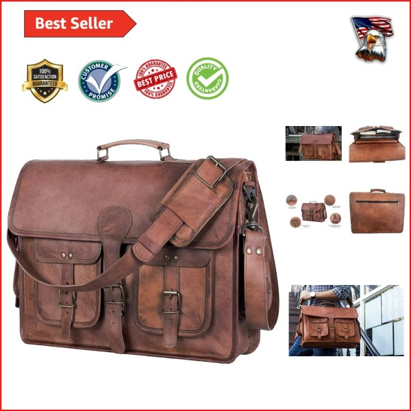 Unbranded Elegant Leather Laptop Satchel: Timeless Design for Stylish Professionals
