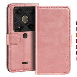 Shantime Stylish Leather Wallet Case Compatible with AGM Glory G1S, Magnetic Shockproof Flip Cover with Card Holders, Photo Frame and Kickstand(Rose Gold)