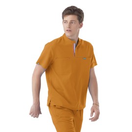 Mediclo Men's Medical Scrub Top – Skye Banded Collar Shirt with Chest Pockets Eco Friendly Sustainable FYSEL Fabric Workwear Sunflower MT5004RSFY02 XS