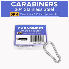 CTB Dealz Oval Carabiner Stainless Steel with Clips 3.15" - Small Strong Metal Multitool Carabiner Heavy Duty for Hammocks, Keys, Hanging (6 Pcs)