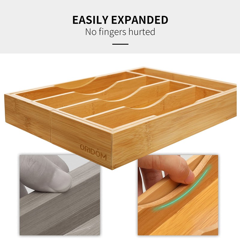 oridom Expandable Bamboo Kitchen Drawer Organizer for Cutlery and Utensils,
