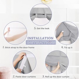 PONY DANCE Portable Single Thermal Door Curtain No Drilling Sticker Front Door Blinds Room Darkening Blackout Curtains for Patio Door Tie Up Shades, 26x80-Inch, Silver Grey, 1 PC