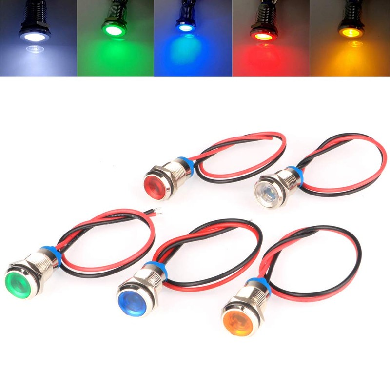 Kiligen 5pcs 110V-220VAC 10mm LED Waterproof Indicator Light Pilot Light