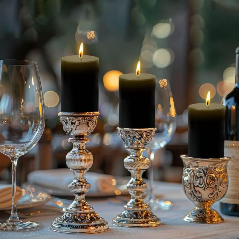 6 Pack 2x3 inch Pillar Candles, Black Unscented Votive Candle