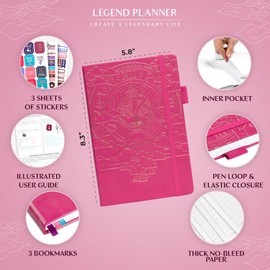 Legend Planner Hourly Schedule – Weekly & Daily Organizer with Time Slots. Appointment Book Journal for Work, Undated, A5 (Hot Pink)