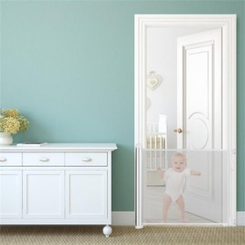 Pemberly Row Baby Retractable Mesh Gates w/Easy Latch & Flexible Design - White