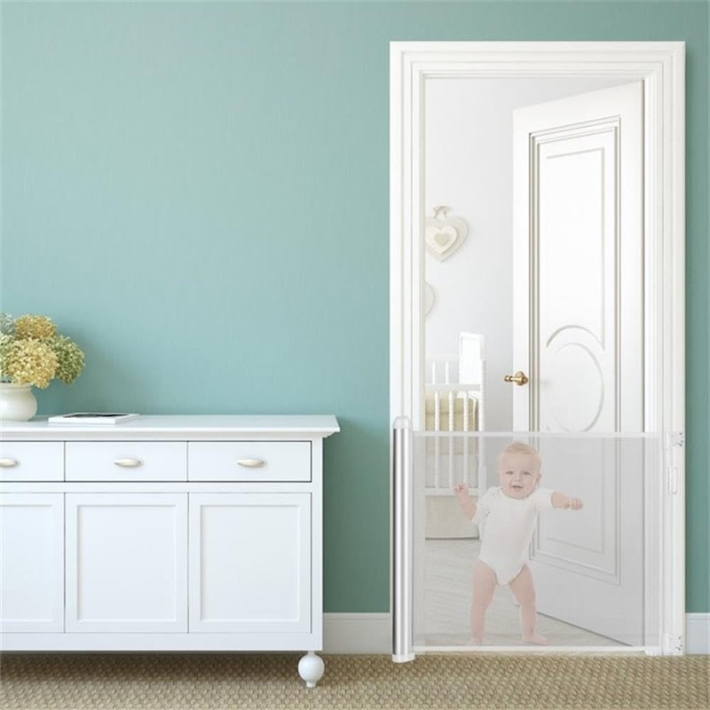 Pemberly Row Baby Retractable Mesh Gates w/Easy Latch & Flexible