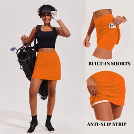 Ekouaer Women's Golf Skirts High Waisted Tennis Athletic Skorts Performance Workout Skirts with Pockets,Orange Small