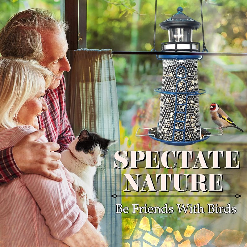 Solar Bird Feeder for Outdoors Hanging Wild Metal Bird Feeders,14"