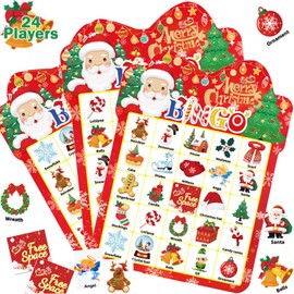 AOLIUP Christmas Bingo Game for Kids - 24 Players Holiday Bingo Cards Adults Large Groups Christmas Games for Family Activities Classroom Xmas Party Gifts Supplies