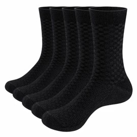 YUEVO SPORTS 5 Pairs Men's Plain Cotton Dress Socks Black Lightweight Everyday Basic Socks for Mens Size 10-13