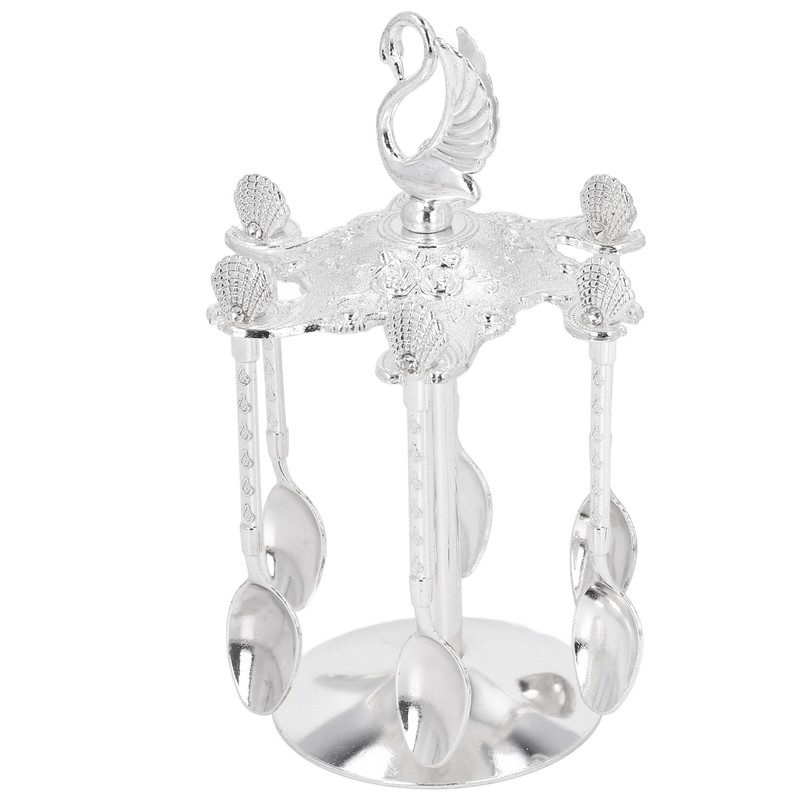 Coffee Spoon Holder Elegant Swan Silver Color Zinc Alloy Rotatable
