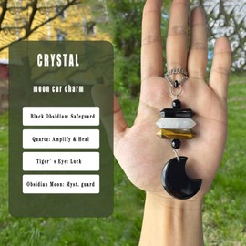 Moon Crystal Suncatcher Pendant with Healing Stones - Lucky Charm Gift for Car & Home | Birthday Christmas