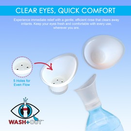 WASH+OUT Portable Eye Wash Cup – Emergency Eyewash Device for Fast Eye Irrigation – Screws onto Most Water Bottles – Compact First Aid Eye Rinse Solution - 5 Pack