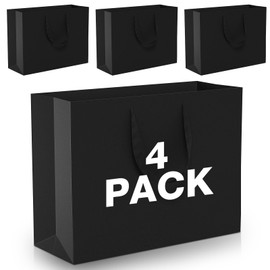 Acina Extra Large Black Gift Bags: 16x6x12 Inch 4pcs Black Paper Bags With Handles Bulk For Party Shopping Birthday Wedding (XL-4)