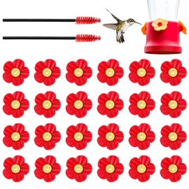 Tyqour Tyqour 26pcs Hummingbird Feeders Replacement Flowers, Hummingbird Feeder Replacement Flowers with 2 Cleaning Brush, Hummingbird Feeder Parts for Outdoor Hanging Feeders(Red)