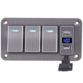 Toggle Switch Panel 3 Gang Waterproof Aluminum Switch 12V/25V Rocker Switch Panel with USB Charger Boat Switch Switch Panel for Farm Garden Marine Boat Automotive Car RV Truck Vehicles