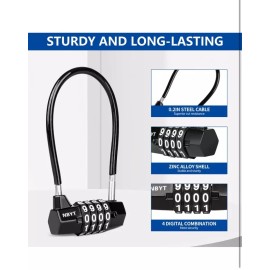 NBYT 4 Digit Cable Combination Padlock with Long Shackle - Heavy Duty Outdoor Wa