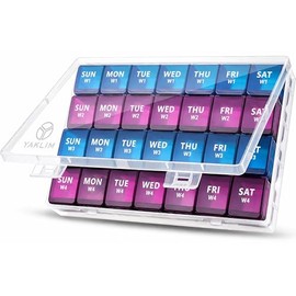 Yaklim Monthly Pill Organizer 28 Day, Large Pill Box 4 Week for Fish Oils | XL Compartments Hold 8 Fish Oils, 1 Time a Day, 4 Removable Weekly Trays, 