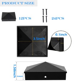 MYLFBT 12PCS Aluminum Pyramid 4x4 Wood Fence Post Caps (True/Actual 3.5"x 3.5"), Post Caps 4x4 Cover with Matte Finish Powder Coated Surface,Water-Proof UV-Proof,Keep Post from Cracking and Rotting