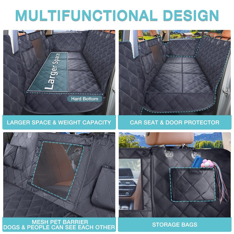 Back Seat Extender for Dogs + 2 Dog Seat Belts,