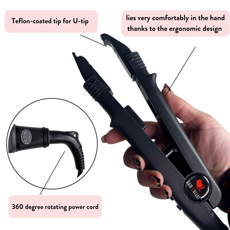 hair2heart Rebonding Set: Professional Hair Extension Kit with Heat Tongs,