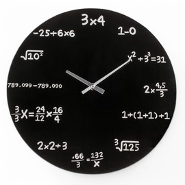 MIJOMA Black Glass Wall Clock Mathematic - Diameter 35 cm - Modern Science Clock with Math Formulas - Stylish Decorative Clock for Mathematicians & Science Fans - Silent Quartz Movement