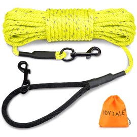 Joytale Reflective Recall Lead for Dogs, 15 m Dog Lead with Padded Handle and 2 Carabiner Hooks, Nylon Long Rope Training Lead for Puppies, Small Dogs, Neon Yellow