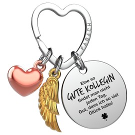 FABACH Best Colleague Keyring Guardian Angel Lucky Charm with Heart and Engraving – Farewell Colleague Farewell Gift – Gifts Work Colleague Gift for Colleague with Heart, So much luck