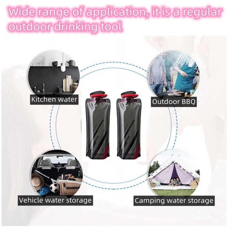 Foldable Water Bottle With Carabiner - 2Pcs Flexible Drinking Water