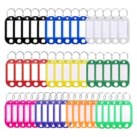 YOUNIEYO 50 Pcs Key Fobs with Split Ring Key Tags with Labels for Luggage Pet Name and Office Key Labels Writable Paper Card Stick Tags Brand 5 Color