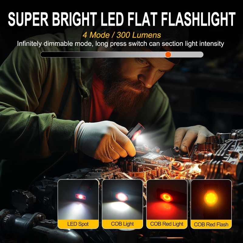 ULTRAFIRE Flat EDC Flashlight,300 Lumens Rechargeable Mini Magnetic Pocket Light,4