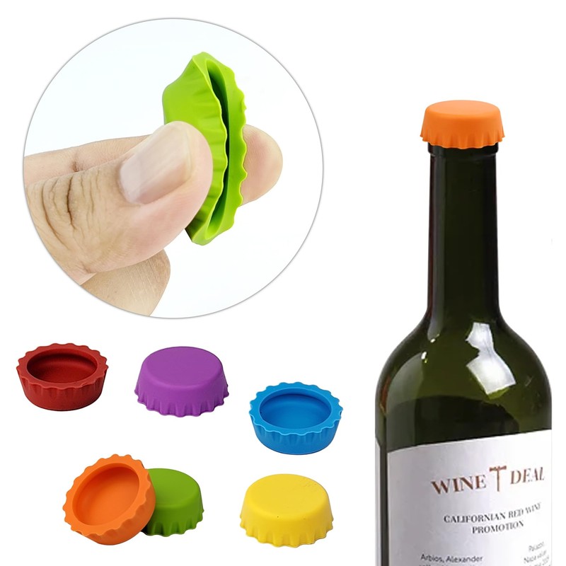 18 PCS Reusable Silicone Bottle Caps, 6 Vibrant Colors for