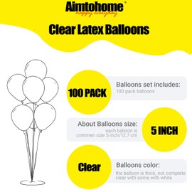 AimtoHome 5 inch Clear Balloons Transparent Balloons Clear Mini Latex Party Balloons Party Decorations Supplies, Pack of 100