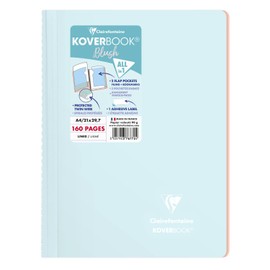 Clairefontaine 376772C Koverbook Blush Spiral Notebook, DIN A4, 21 x 29.7 cm, 80 Sheets, Lined, Pack of 1, Ice Blue/Coral Red