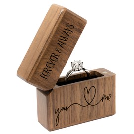 URBAN KRAFTS Engagement Ring Box for Proposal Slim Pocket Size Walnut Wooden Lighter Ring Box Engraved (Forever and Always You and Me)