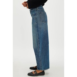 D-Sun Women Casual Mid Rise Barrel Jeans Wide Leg Horseshoe Denim Trousers Baggy Vintage Boyfriend Denim Pants with Pockets