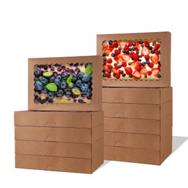 PFAMKEER Cookie Boxes,9x6x2.5 Inch Large Bakery Boxes with Window for Pies Chocolate Strawberries Muffins Donuts Pastry Dessert Christmas (Brown, 9 * 6 * 2.5inch/36pcs)