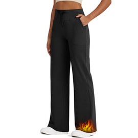 G4Free Fleece Lined Pants for Women Winter Work Pant High Waisted Warm Sweatpants Wide Leg Pull On Dress Yoga Slacks (Black,L,28")