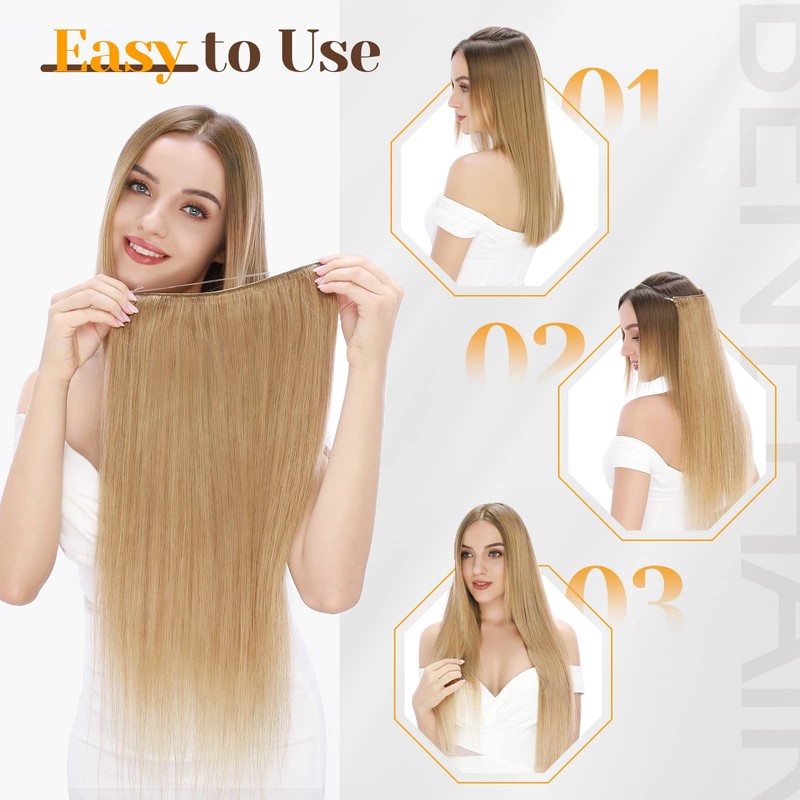 Benehair Human Hair Extensions Thick Ends Invisible Wire Real Human