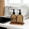 Glass Soap Dispenser Set with Wooden Tray, 13.5Oz Refillable Liquid