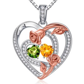 Iefil August Birthstone Necklace for Women - Peridot Citrine August November Birthstone Rose Necklace, Dainty Silver Jewelry Gifts for Her Wife Mom Sister