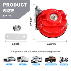 Augeny 300DB Super Loud Car Horn, 12V Waterproof Car Air Electric Snail Horn, Universal Accessories for Car, Motorcycle, Truck, Bike, Boat (Red TZ-102, 2 PCS)