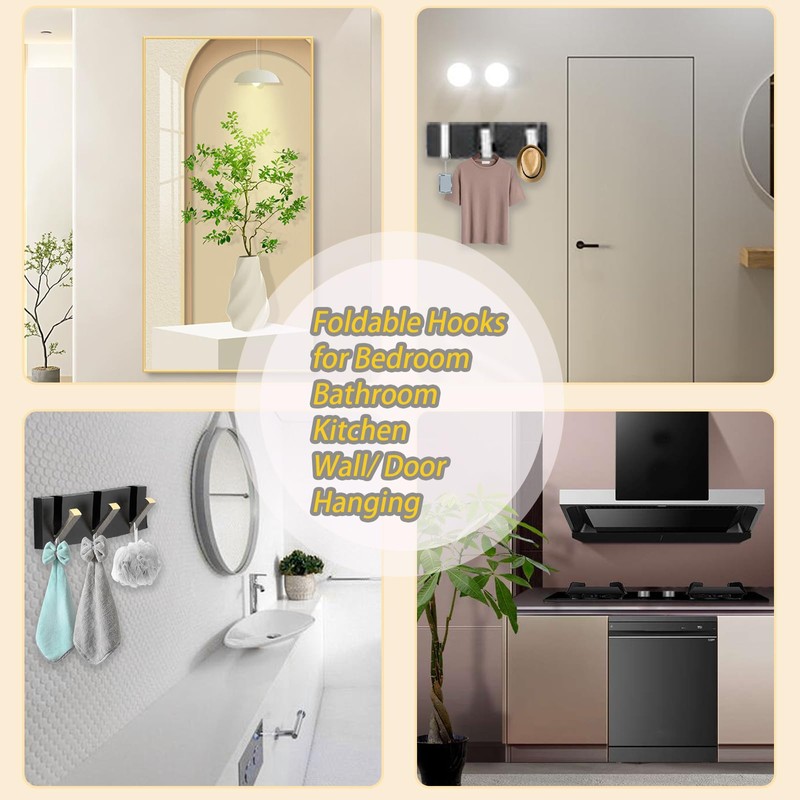 Wall Coat Hooks, 3 Folding Hooks, Stainless Steel, Modern Hook