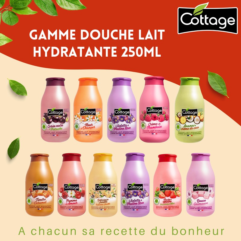 Cottage Duschgel, feuchtigkeitsspendende Milch, 97% Inhaltsstoffe natürlichen Ursprungs, 250 ml,