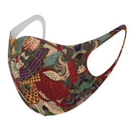 igsticker 011475 Design Mask, Set of 2, Polyester, Washable, Cloth Mask, XL Size, For Men, Japanese Style, Japanese Pattern, Samurai