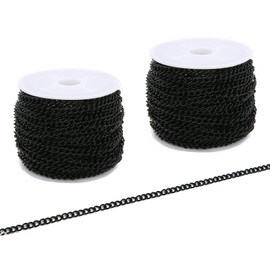 SWTOOL 60 Feets /20 Yards Metal Black Link Chains, Iron Bulk Curb Chain for DIY Craft Jewelry Chain Making, 2 Rolls x 10 Yards (Black)