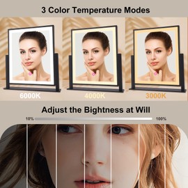 Beelux Vanity Mirror with Lights,15.3" Makeup Mirror with Light Smart Touch Control Dimmable 3 Modes Lighted LED Mirror 360°Rotation Black for Christmas Birthday Thanksgiving Mother's Day